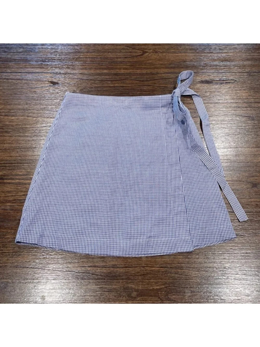 NWT J.Crew Faux Wrap Skirt Sz 6 Blue White Gingham Preppy Coastal Knee Length